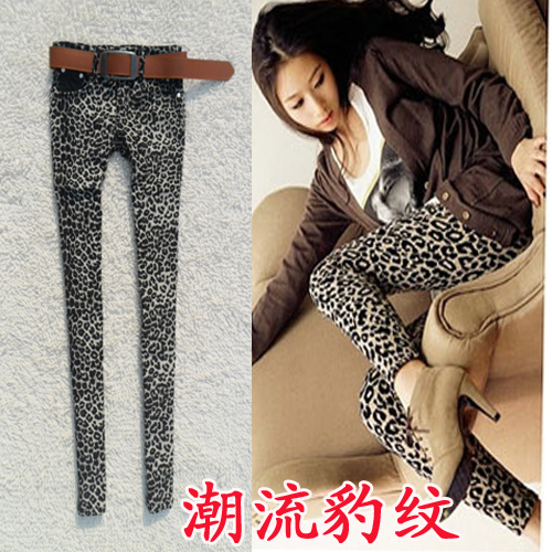 Free shipping New arrival the tide paragraph sexy leopard print elastic skinny pants slim pencil pants female trousers