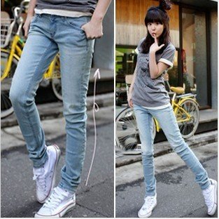 Free shipping,new arrival,top quality ladies' light blue slim pencil jeans