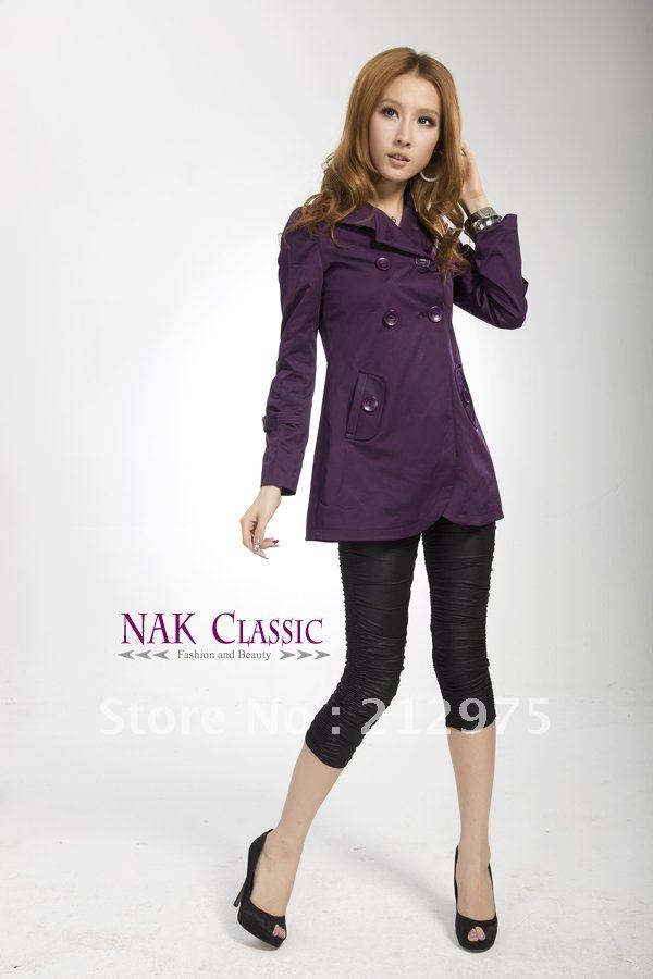 Free Shipping New Arrival Trendy Womens Noble Purple Double-breasted Slim Fit Trench Coat Outwear