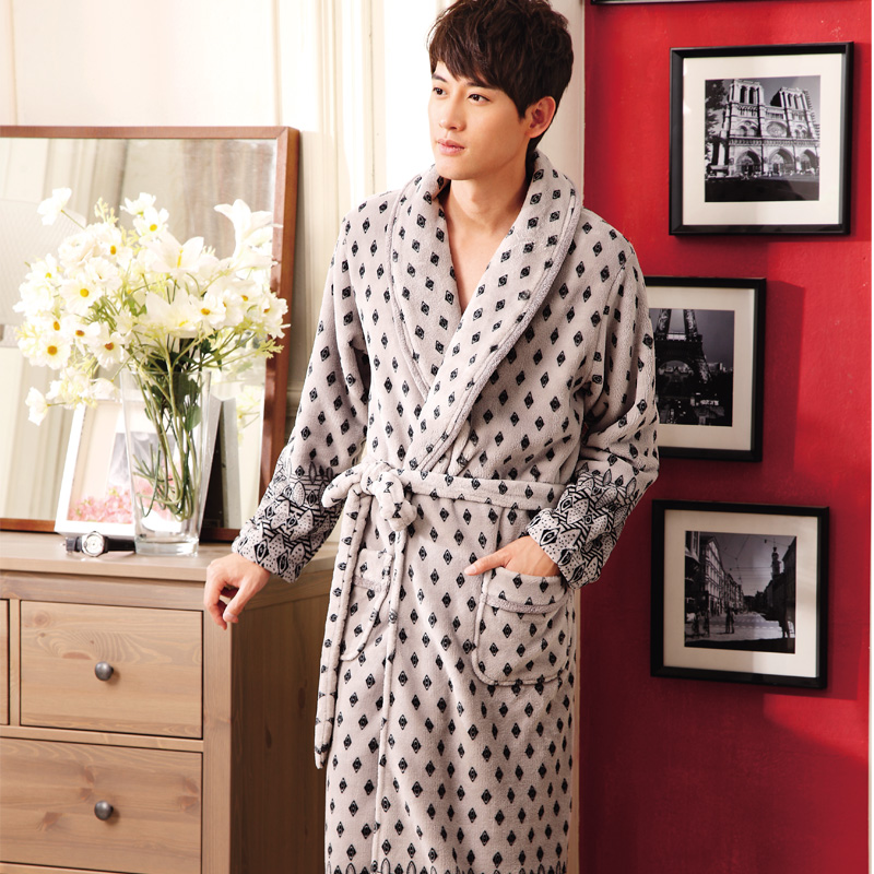 free shipping New arrival winter thickening coral fleece male robe sleep set elegant male at home bathrobes