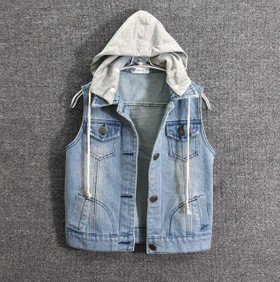 Free shipping New arrival women fashion sleeveless denim vest lady casual hooded jeans waistcoat