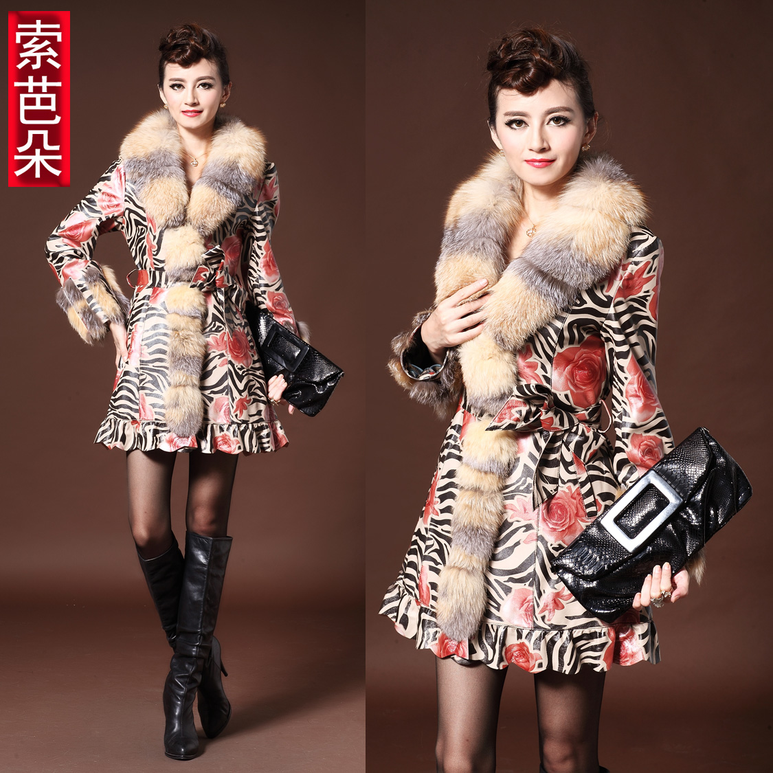 Free Shipping New arrival women's 2012 autumn and winter slim long sleeve length fox fur sheepskin coat genuine leather fur 1896