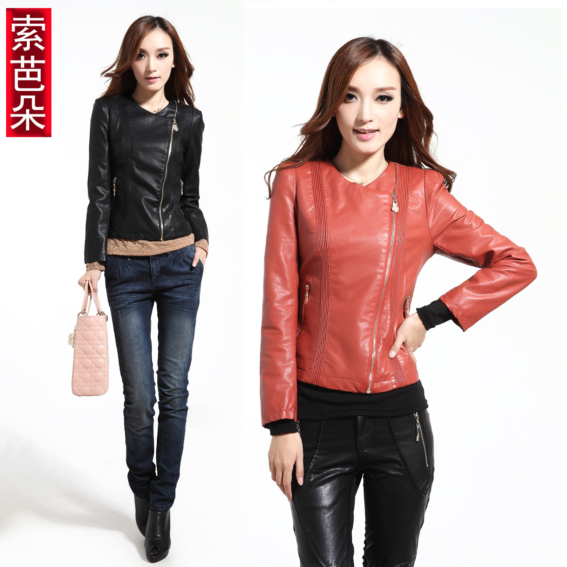 Free Shipping New arrival women's 2012 autumn slim PU leather coat long-sleeve o-neck leather clothing h257