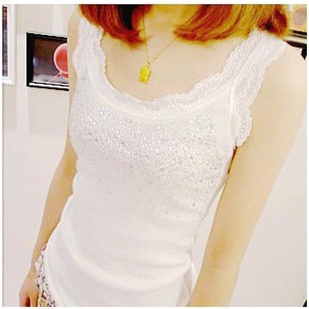 Free Shipping New Arrival Women's Lace Vest Ladies' Diamond Vest Wholesale  white 10pcs