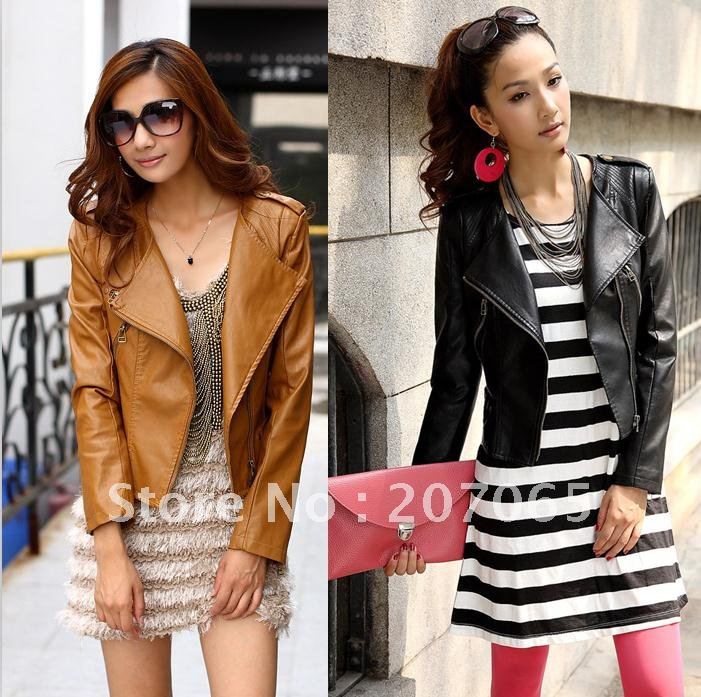 Free shipping New Arrival Women's Leather Jacket,PU Lapel Coat,motorbike leather jackets ,Leather Jacket 2colour SIZE M,L,XL,