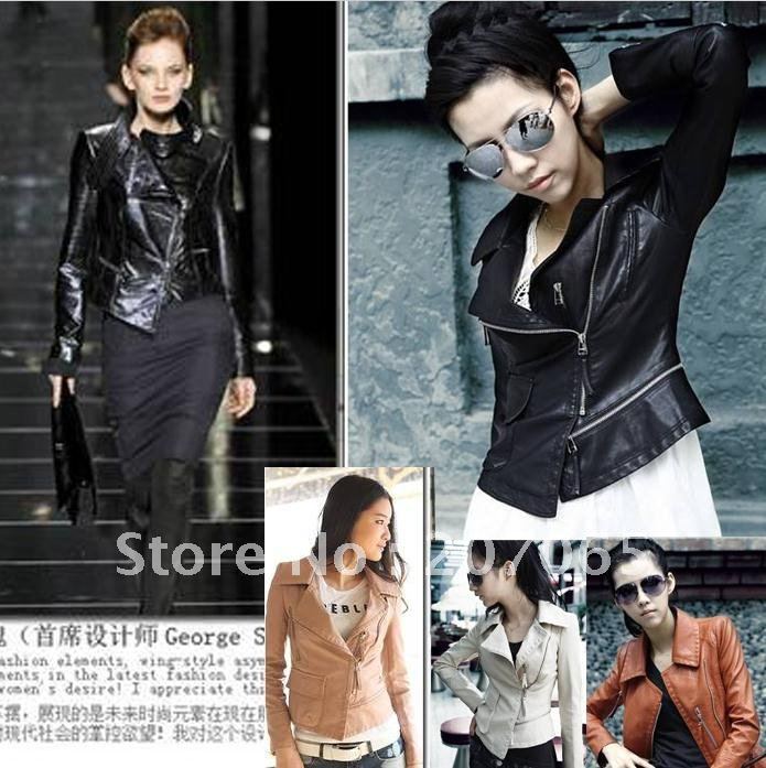 Free shipping New Arrival Women's Leather Jacket,PU Lapel Coat,Outerwear ,Leather Jacket women 4 colour SIZE S,M,L,XL,