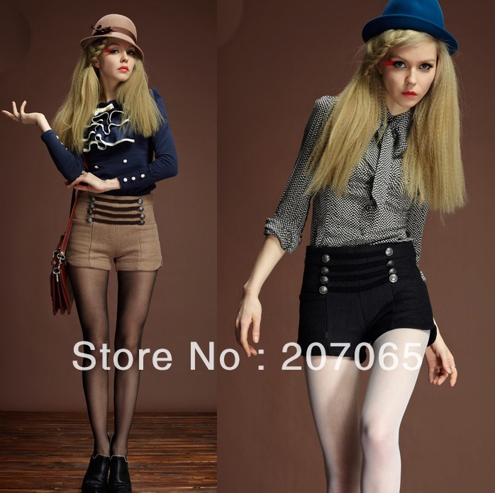 Free shipping New Arrival  Women's shorts,double buckle breasted waist wool shorts  2 colour ,size M,L