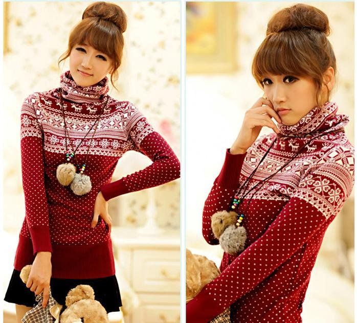 Free shipping , New Arrival , Women 's Turtlenck Print Slim Autumn Pullovers, Ladies' Fashion 2012 Sweaters .Wholesale,A677