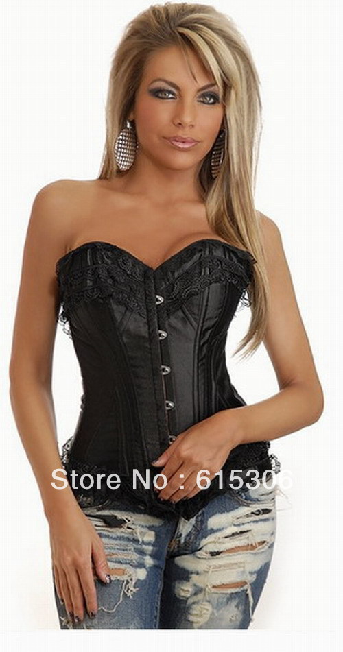 Free Shipping New Arrival Womens Corset Sexy strapless corset Lingerie Overbust Lace Corset ,  Black / white / red  , Wholesale