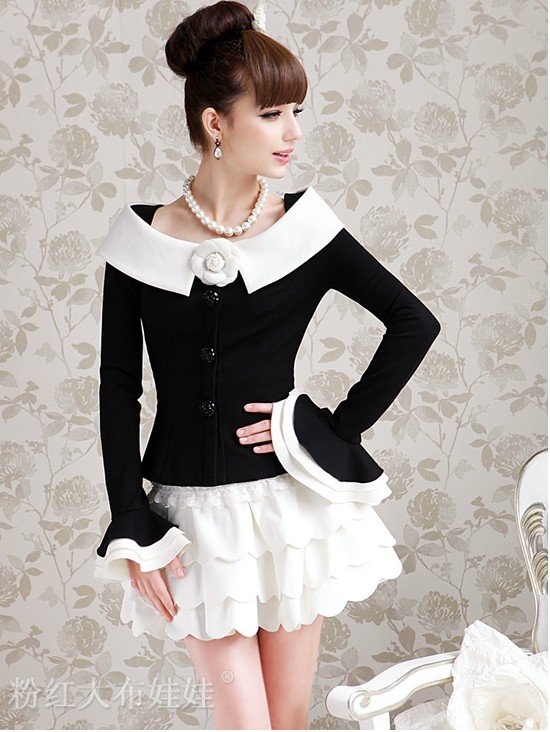 free shipping new arrived black and white mosaic 2012 spring elegant wrapped shoulder women's jacket