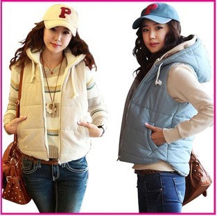 FREE SHIPPING New autumn Ladies Cotton Vest Korean fashion female hooded cotton vest