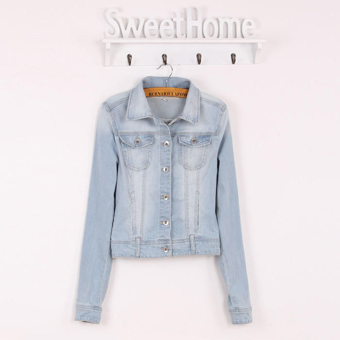 Free Shipping New Autumn&Winter Women Denim Jeans Casual Solid Short Coat Long Sleeve Jacket for Woman Light Blue, M L XL