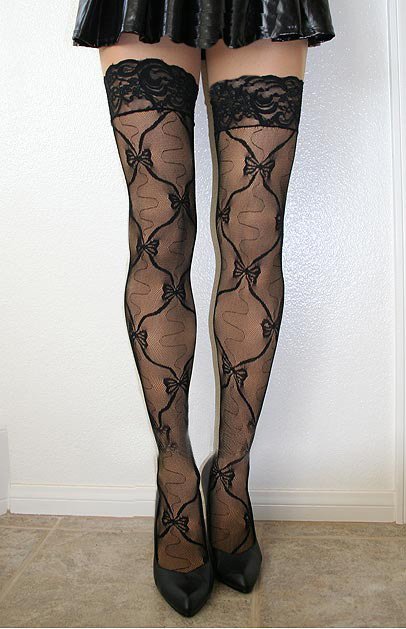 Free shipping!!New Black Lace Stockings printing with bow