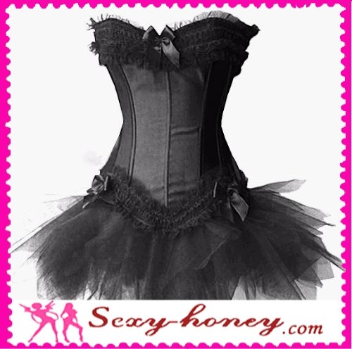 Free Shipping New Black Sexy Lingerie Corset Bustier+Mini Skirt+G-string+-Cheaper Price-LD-10361