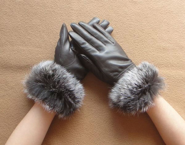 Free Shipping New Brand High Quality Warm Soft Lined Ladies Genuine Leather Gloves For Winter w0045