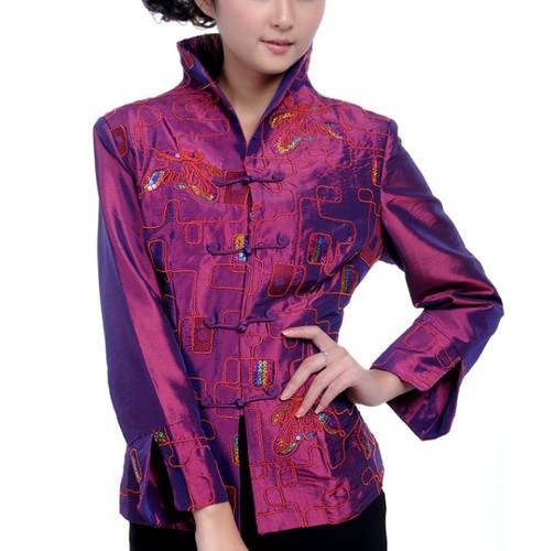 Free Shipping New burgundy Chinese Women's silk embroidery jacket /coat Sz S M L XL 2XL 3XL WJ6689