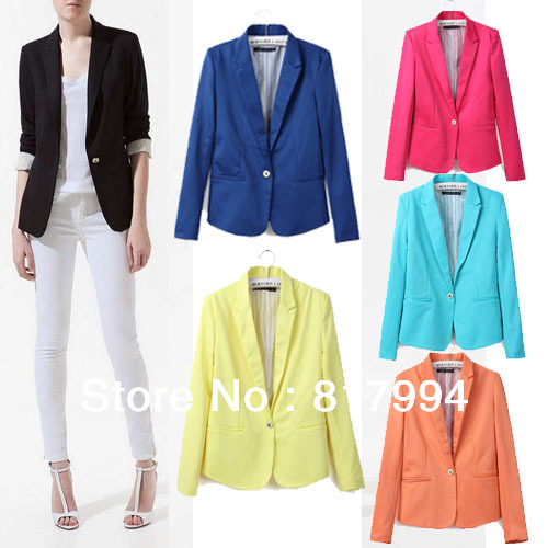 Free Shipping New Candy Colors Womens Casual Blazer Suite One Button Lapel Outerwear Coat Jacket