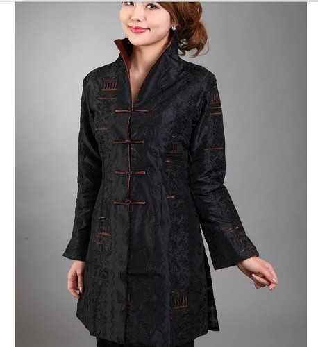 Free Shipping New Charming Chinese Women's black Silk jacket /coat Sz:S M L XL XXL XXXL WJ6680