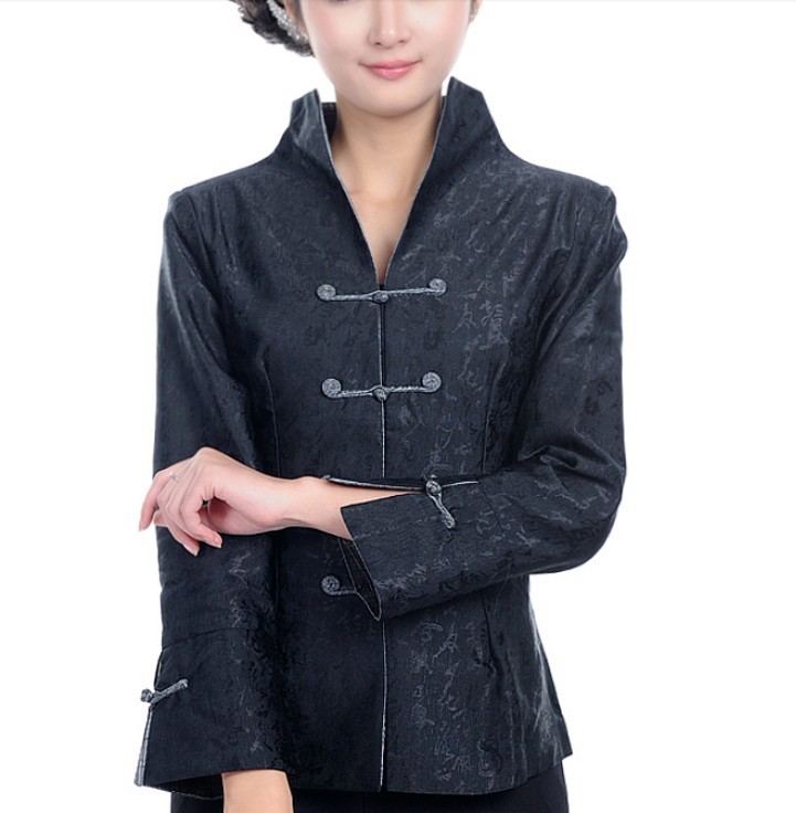 Free Shipping New Charming Chinese Women's silk jacket /coat Black SZ S M L XL XXL XXXL WJ6660