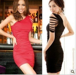 Free shipping New chiffon women's dress,fashion sexy One-Shoulder dress,3 colors Wholesale/Retail