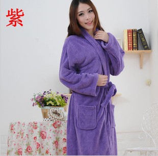 Free shipping New coral fleece purple  Womens Mens Lounge Night-robe Pajamas Unisex Warm Soft Bath Robe Gown Sleepwear