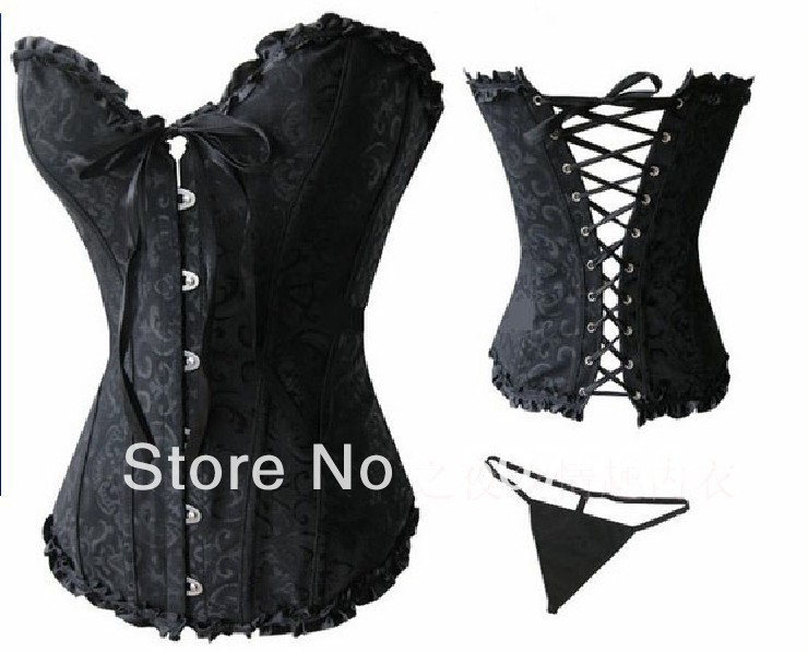 Free Shipping New Design High Quality Best Selling  Black/Red/White/Blue Corset with G String/Sexy Lingerie Size S-XL