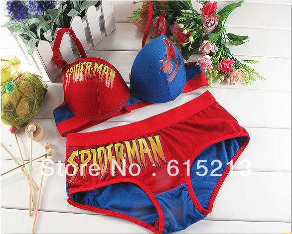 Free shipping New design push up bra panty set ladies cartoon style underwear bird,spiderman