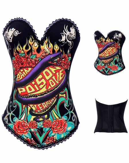 Free shipping!! New Devil Snake Print Corset Black Sexy Lingerie 8955