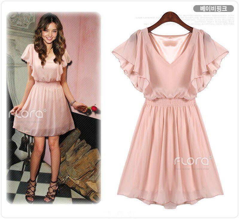 Free shipping,New Europe fashion Lotus leaf sleeve chiffon dress,three colors,Wholesale&Retail 9222