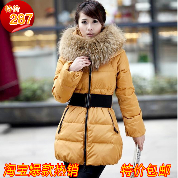 Free shipping  New Fashion 2012 down coat large fur collar detachable slim medium-long down jacket women