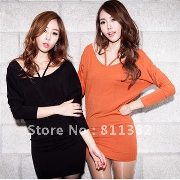 Free shipping New Fashion 2012  party women  dress Two colors for choose Black,Tangerine  retail  Wholesale#10658