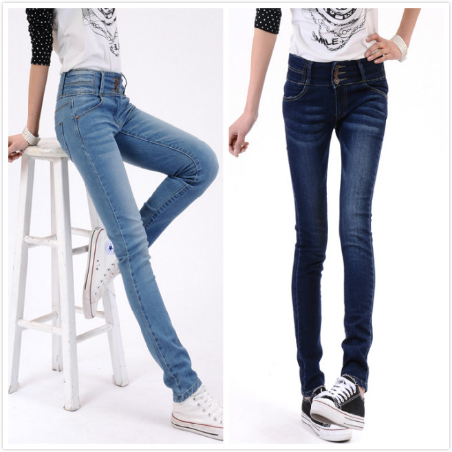 Free Shipping New Fashion Best Selling 2013 spring autumn of buttons high waist jeans elastic fashion women's h956 pencil pants