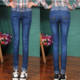 Free Shipping New Fashion Best Selling  2013 women tight elastic jeans slim skinny pants mid waist roll up hem pencil pants calf