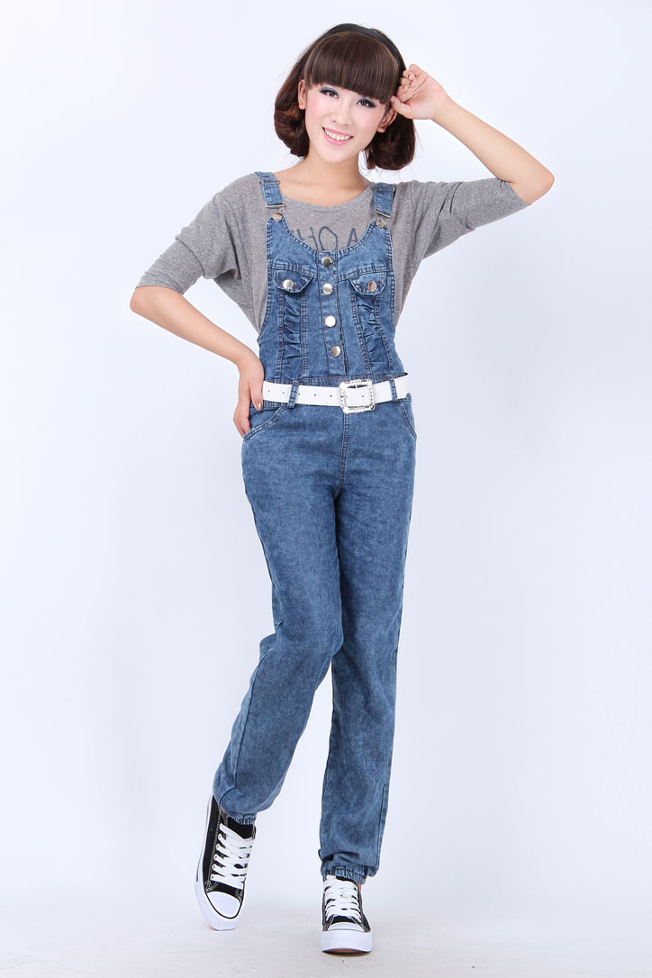 Free Shipping New Fashion Best Selling  Casual fashion loose women's denim bib pants women's suspenders jeans trousers c931