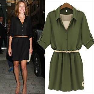 Free shipping new fashion   black and army green  bowl summer dress long- sleeve  sailor collar T- shirt dress casual  retail