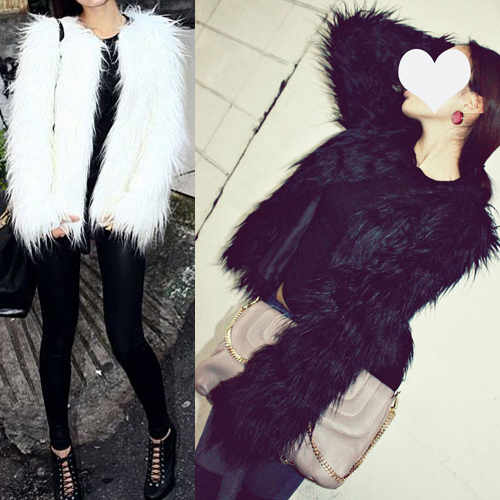 Free Shipping New Fashion Black White Women's Suit Fashion Casual Faux Fur Jackets Coats Ladies Outwear