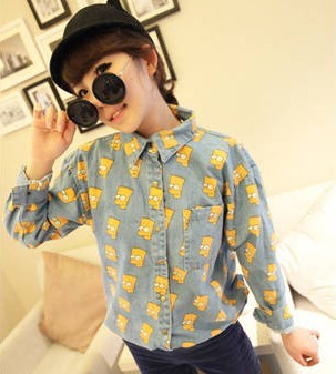 Free shipping new fashion Color 2013 spring cartoon denim large long-sleeve shirt outerwear - a55