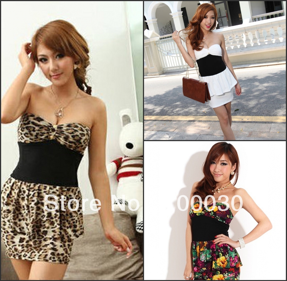 Free shipping New Fashion Evening Nightclub Party Fitted Low-Cut Strapless Sexy Mini Leopard Chest Wrapped