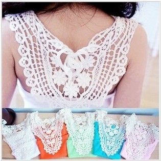 Free shipping new fashion Girls summer clothing back crochet soft stripe 100% all-match cotton vest sleeveless T-shirt