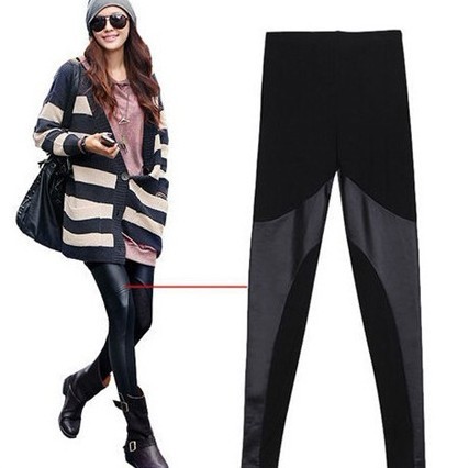 free shipping New fashion imitation leather stitching leggings pants feet were thin 5pcs /lot