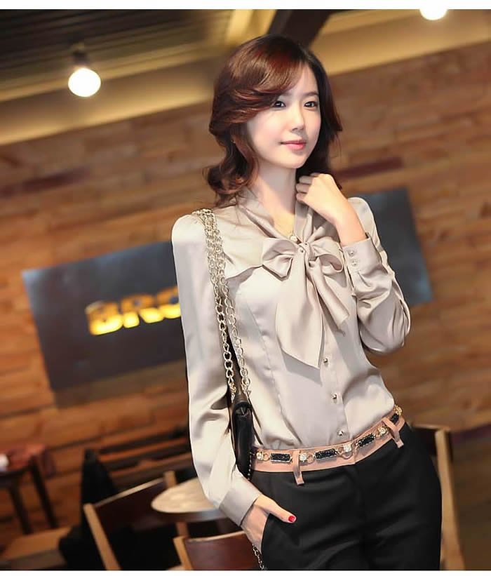 Free shipping new fashion ladies' dress shirt women OL dress tops sexy blouse office lady shirt wholesale women bowtie blouse