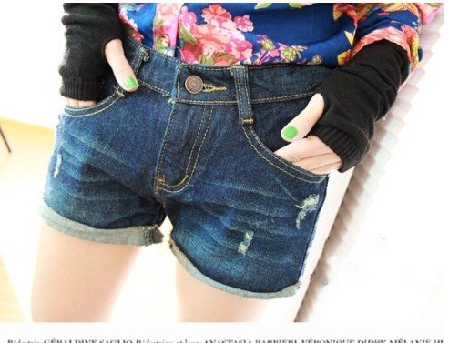 Free Shipping New Fashion Lady Denim Rabbit Fur Shorts Women's Jeans Shorts Hot Pants Ladies Skinny Denim Short  Pants