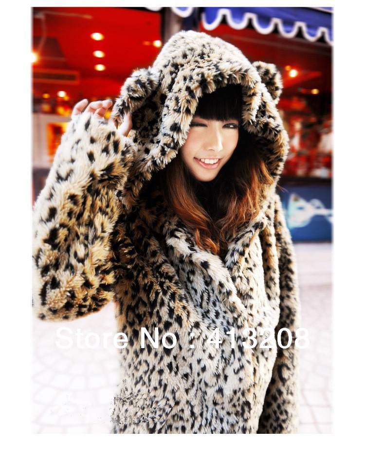 Free shipping new fashion Leopard faux fur women's coat Novelty lovely ladies outwear clothings Hoodies Jacket