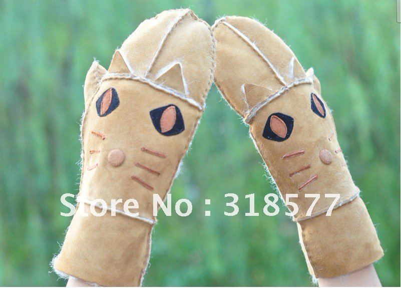 Free Shipping New Fashion Novelty Mittens Women's Genuine Leather Winter Warm Gloves Soft Feel in fox style