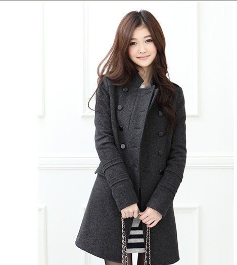 Free shipping new fashion Promotional Women ladies outerwear overcoat wool Coat winter clothes long trench coat,2pcs/lot