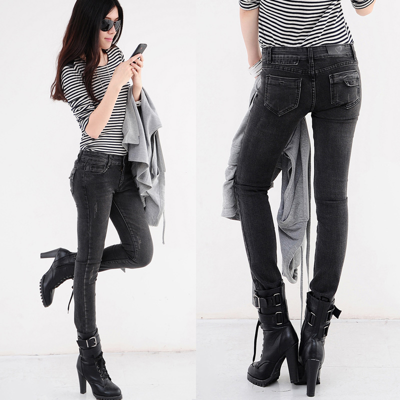 free shipping new fashion Reminisced 2012 all-match grey slim pencil jeans female skinny pants j9899