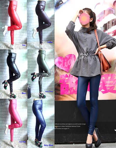 Free Shipping New Fashion Sexy Lady High Waist Matt Faux Leather Stretchy Tight Leggings Pants