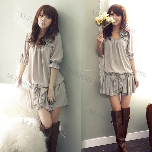 Free Shipping New Fashion Spring and Summer Womens' Chiffon Ruffle Bowknot Skirts Mini dress