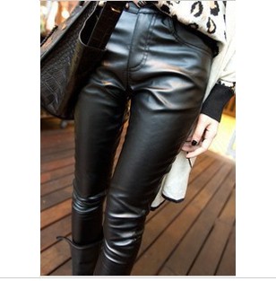 Free shipping new fashion Spring fashion fleece slim leather pants legging boot cut jeans