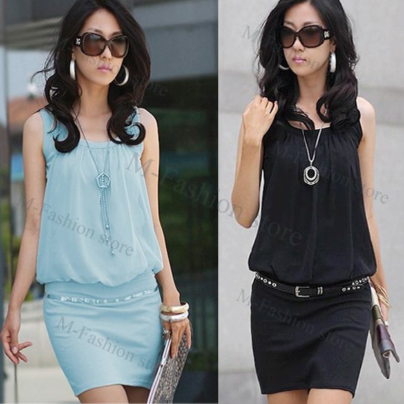 Free shipping New Fashion Stylish Women's Causal Crewneck Sleeveless Chic Tunic Chiffon Mini Dress